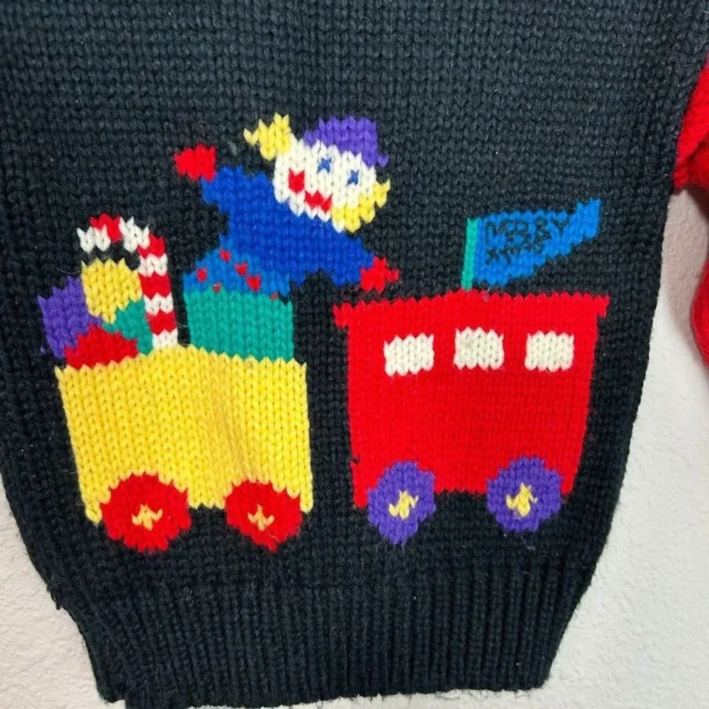VTG Handknits By BJ Knit Cardigan Sweater 4T Christmas Santa Clause Kitschy